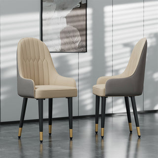 Armchairs, Set of 2, Faux Leather and Sateen Upholstery, Black Metal Legs