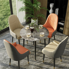 Armchairs, Set of 2, Faux Leather and Sateen Upholstery, Black Metal Legs