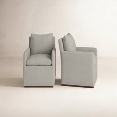 Armchairs, Set of 2, Flax Performance Linen with Walnut Wood Legs
