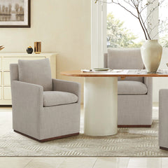 Armchairs, Set of 2, Flax Performance Linen with Walnut Wood Legs