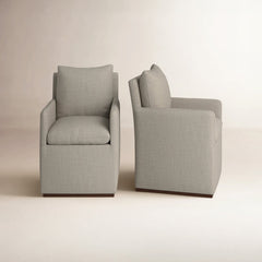 Armchairs, Set of 2, Flax Performance Linen with Walnut Wood Legs