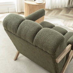 Armchairs, Set of 2, Green Polyester with Gray Wood Legs