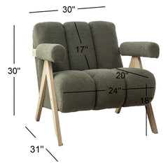 Armchairs, Set of 2, Green Polyester with Gray Wood Legs
