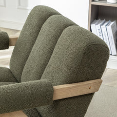 Armchairs, Set of 2, Green Polyester with Gray Wood Legs