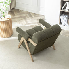 Armchairs, Set of 2, Green Polyester with Gray Wood Legs