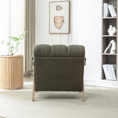 Armchairs, Set of 2, Green Polyester with Gray Wood Legs