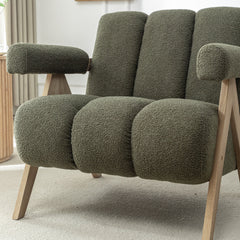 Armchairs, Set of 2, Green Polyester with Gray Wood Legs