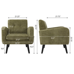Armchairs, Set of 2, Moss Green Chenille with Black Wood Legs