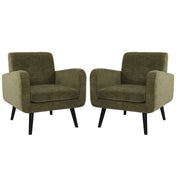 Armchairs, Set of 2, Moss Green Chenille with Black Wood Legs