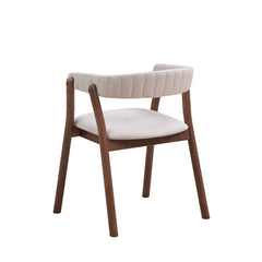 Armchairs, Set of 2, Off-White Polyester Blend, Walnut Rubberwood Legs