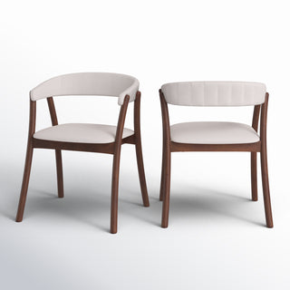 Armchairs, Set of 2, Off-White Polyester Blend, Walnut Rubberwood Legs