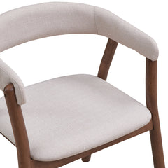 Armchairs, Set of 2, Off-White Polyester Blend, Walnut Rubberwood Legs
