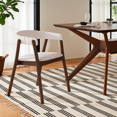 Armchairs, Set of 2, Off-White Polyester Blend, Walnut Rubberwood Legs