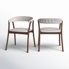 Armchairs, Set of 2, Off-White Polyester Blend, Walnut Rubberwood Legs