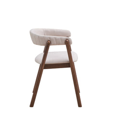 Armchairs, Set of 2, Off-White Polyester Blend, Walnut Rubberwood Legs