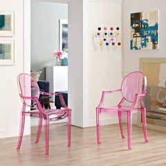 Armchairs, Set of 2, Pink Polycarbonate with Plastic Legs