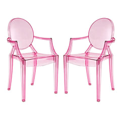 Armchairs, Set of 2, Pink Polycarbonate with Plastic Legs