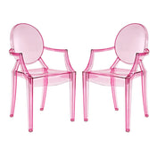 Armchairs, Set of 2, Pink Polycarbonate with Plastic Legs