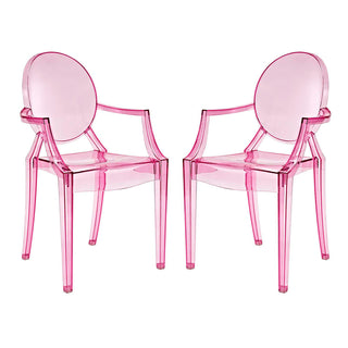 Armchairs, Set of 2, Pink Polycarbonate with Plastic Legs