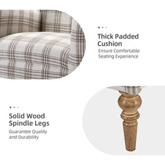 Armchairs, Set of 2, Tan Plaid Polyester with Brown Wood Legs