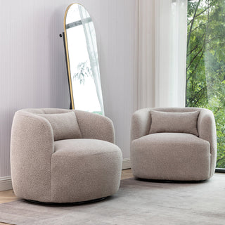 Armchairs, Set of 2, Taupe Boucle with Black Metal Legs