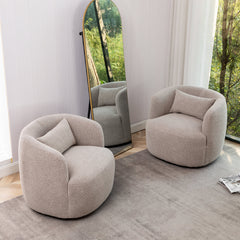 Armchairs, Set of 2, Taupe Boucle with Black Metal Legs