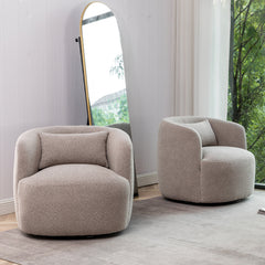 Armchairs, Set of 2, Taupe Boucle with Black Metal Legs