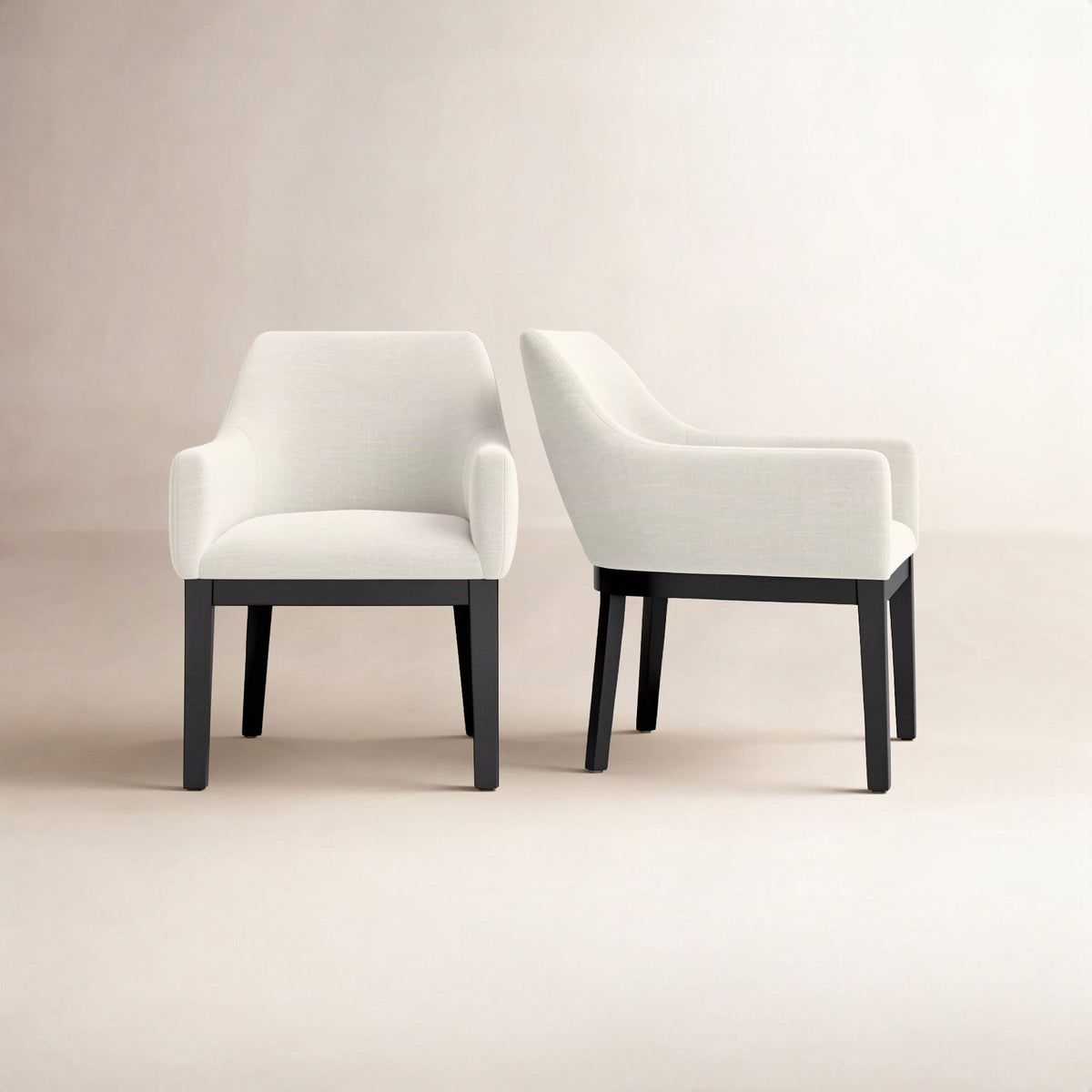 Armchairs, Set of 2, Upholstered in Polyester with Black-Finished Legs
