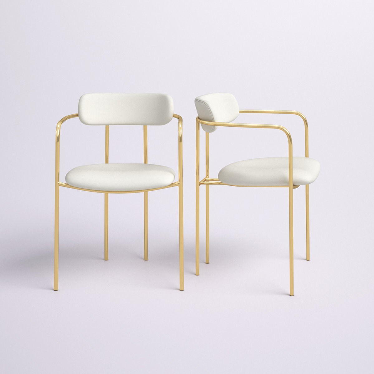Armchairs, Set of 2, Velvet with Gold Metal Frame
