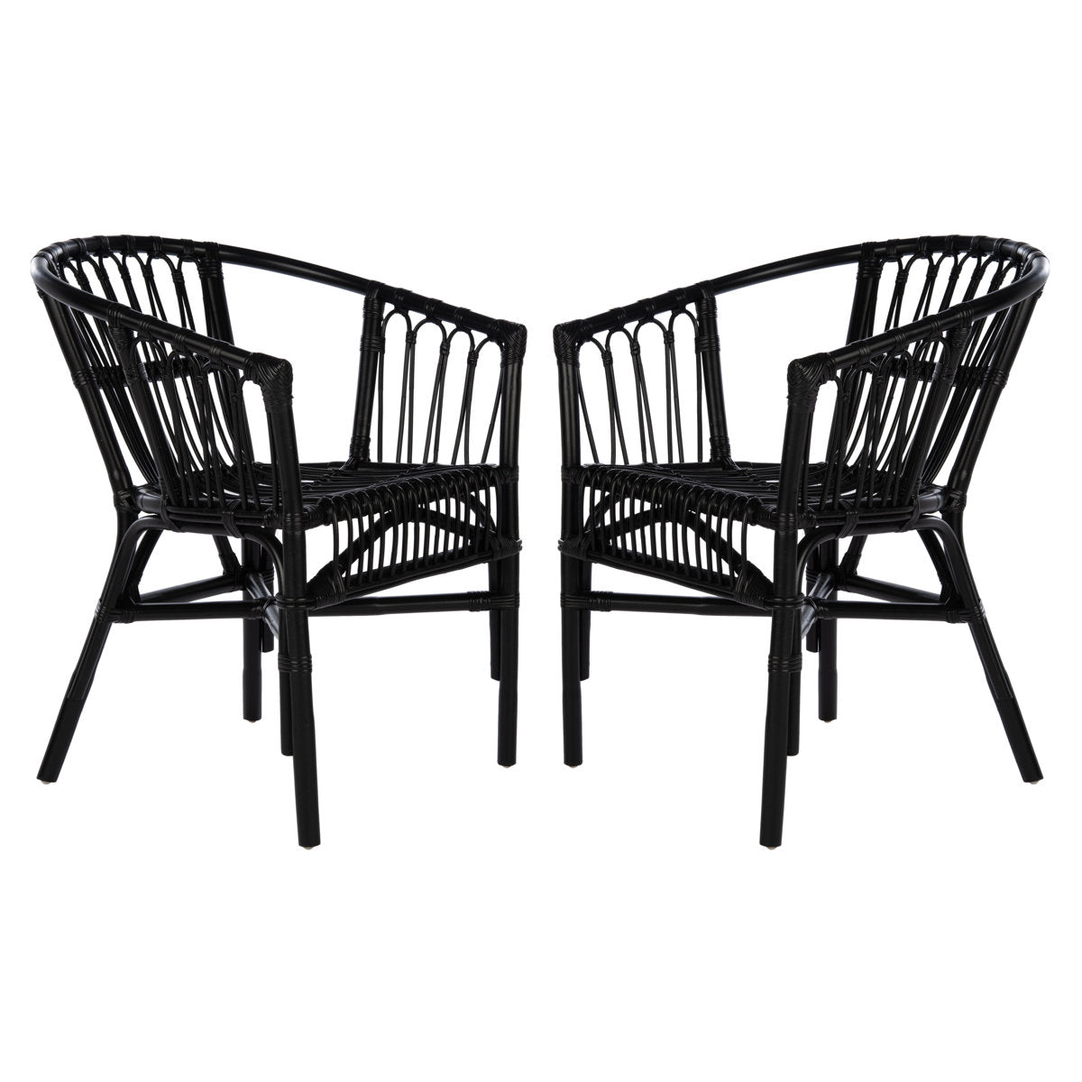 Armchairs, Set of 2, Wicker with Black Legs