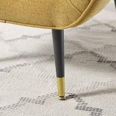 Armchairs, Set of 2, Yellow Polyester Blend with Gold and Black Metal Legs