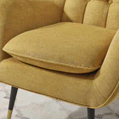 Armchairs, Set of 2, Yellow Polyester Blend with Gold and Black Metal Legs