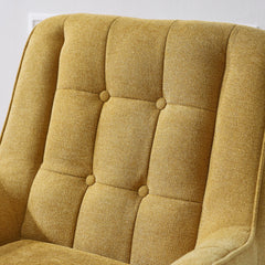Armchairs, Set of 2, Yellow Polyester Blend with Gold and Black Metal Legs