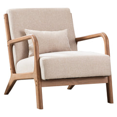 Armchairs, Set of 3, Beige Linen Blend with Rubberwood Legs