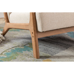 Armchairs, Set of 3, Beige Linen Blend with Rubberwood Legs