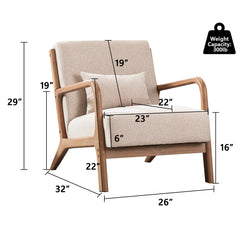 Armchairs, Set of 3, Beige Linen Blend with Rubberwood Legs