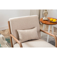 Armchairs, Set of 3, Beige Linen Blend with Rubberwood Legs