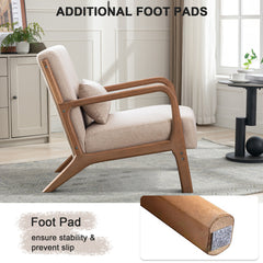 Armchairs, Set of 3, Beige Linen Blend with Rubberwood Legs
