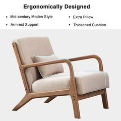 Armchairs, Set of 3, Beige Linen Blend with Rubberwood Legs