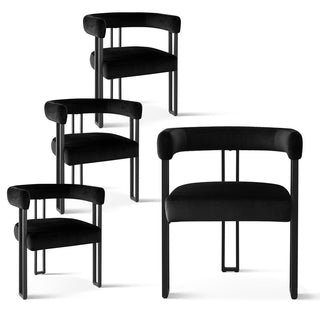 Armchairs, Set of 4, Black Velvet with Matte Black Metal Legs