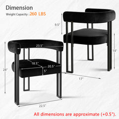 Armchairs, Set of 4, Black Velvet with Matte Black Metal Legs