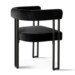 Armchairs, Set of 4, Black Velvet with Matte Black Metal Legs