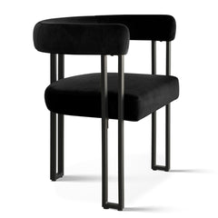 Armchairs, Set of 4, Black Velvet with Matte Black Metal Legs