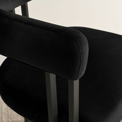 Armchairs, Set of 4, Black Velvet with Matte Black Metal Legs