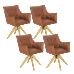 Armchairs, Set of 4, Faux Leather with Light Yellow Wood Legs