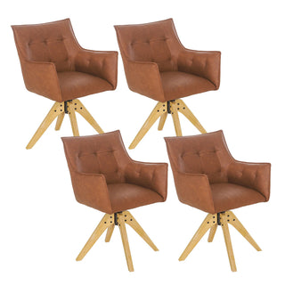 Armchairs, Set of 4, Faux Leather with Light Yellow Wood Legs