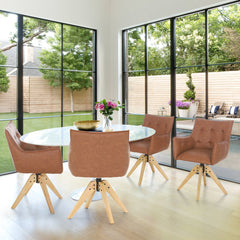 Armchairs, Set of 4, Faux Leather with Light Yellow Wood Legs
