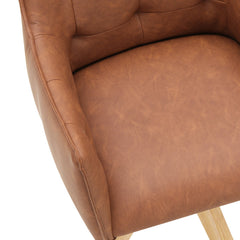 Armchairs, Set of 4, Faux Leather with Light Yellow Wood Legs