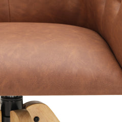 Armchairs, Set of 4, Faux Leather with Light Yellow Wood Legs