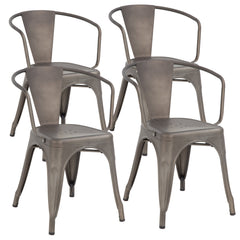 Armchairs, Set of 4, Metal Frame, Solid Back, Bronze